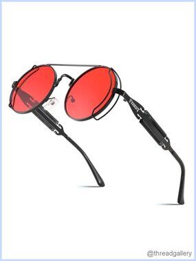 FEISEDY Round Aviator Steampunk Sunglasses UV400 Metal Frame Unisex